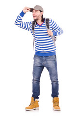 Fototapeta premium Student with backpack isolated on the white
