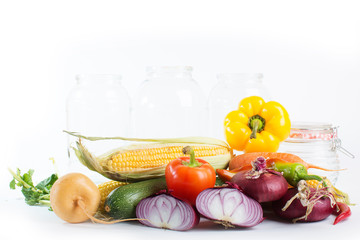 decorative pattern of fresh vegetables on white background