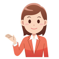 案内するスーツの女性