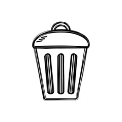 Vector of sketch doodle, trashcan icon on isolated background