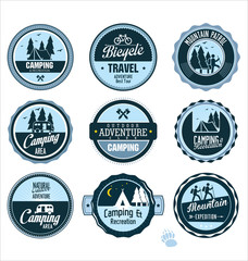 Set of outdoor adventure blue labels