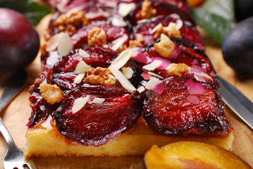 plum cake with almonds and walnuts