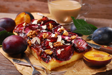 plum cake with almonds and walnuts
