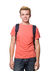 Fototapeta premium Student with backpack isolated on the white