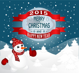 New year and Christmas card with a snowman