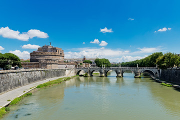 Angel Castle with bridge on Tiber river in Rome, Italy
