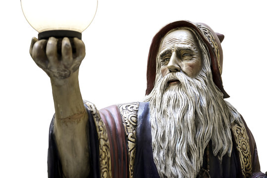 Merlin statue speel medieval druid