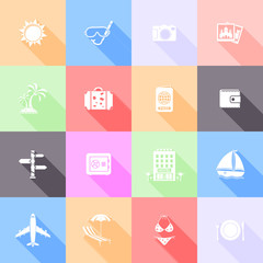 Travel flat icons with long shadow