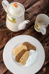 Breakfast home made grain crackers and tea
