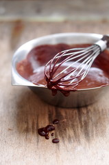Melted chocolate, selective focus