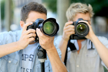 Fototapeta na wymiar Young men on a photography training day