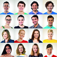 Fototapeta na wymiar Collage of smiling people, multiple ethnicity
