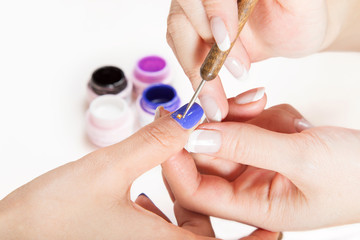 Nail gel salon.Applying nail art.
