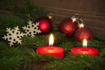 Fototapeta na wymiar Candles Lighting Christmas Background Szene