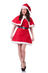 Snow girl santa in christmas concept isolated on white