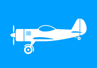 White plane icon on blue background