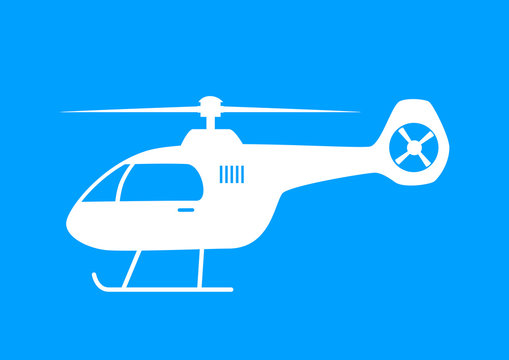 White helicopter icon on blue background