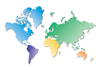 World Continents in Color Shaded