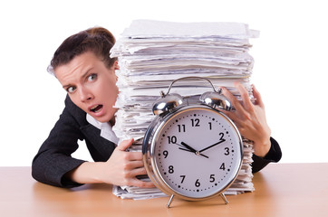 Woman businesswoman under stress missing her deadlines