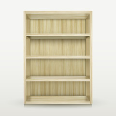 blank wooden bookshelf isolated on white