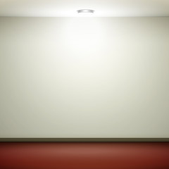 empty white wall with light and red floor