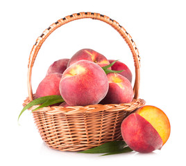 ripe peaches in a basket