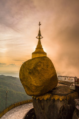 Golden rock called Kyaikhtiyo pagoda in Kyaikhto, Myanmar