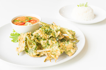 Fried Morning Glory with Spicy Pork Salad