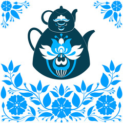 Vector Illustration a Teapot on a Blue background.