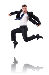 Jumping businessman isolated on the white
