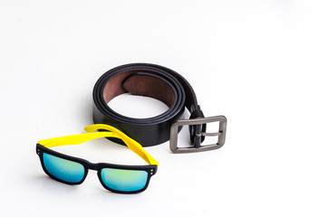 Black leather belt with sport glasses