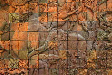 elephant thai art pattern on the temple wall