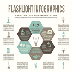 Flashlight and lamps flat infographic