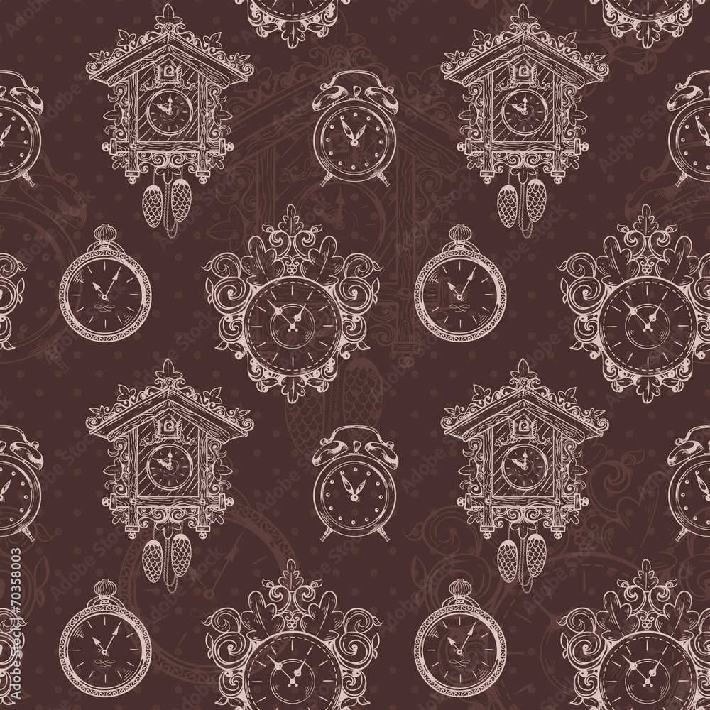 Canvas Prints Old vintage clock seamless pattern