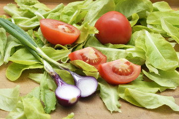 Fresh green salad with tomato and onion