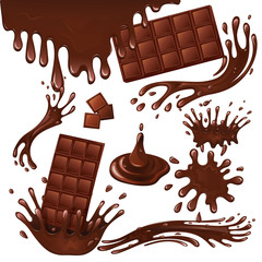 Milk chocolate bar and splashes
