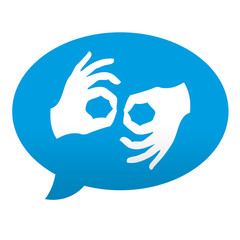 Etiqueta tipo app azul comentario simbolo lenguaje de signos - obrazy, fototapety, plakaty