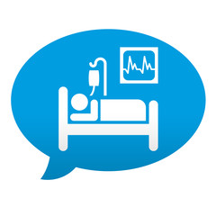 Etiqueta tipo app azul comentario paciente de hospital