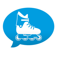 Etiqueta tipo app azul comentario simbolo patin en linea