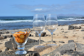 Two Glasses Of  Wine On The Tropical Beach