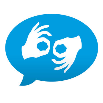 Etiqueta tipo app azul comentario simbolo lenguaje de signos