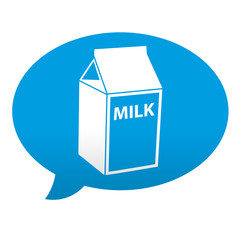Etiqueta tipo app azul comentario simbolo  de leche