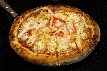 The seafood pizza with seasoning