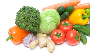 fresh vegetables closeup on white background