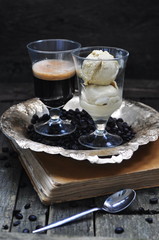Coffee ice cream and coffee, selective focus