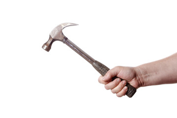 Holding a hammer