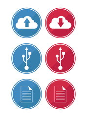 data and cloud icons in red and blue