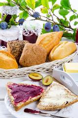 breakfast with plum jam