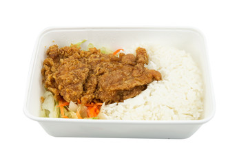  Fried Chicken and rice on white background