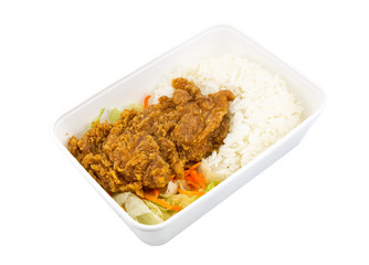  Fried Chicken and rice on white background